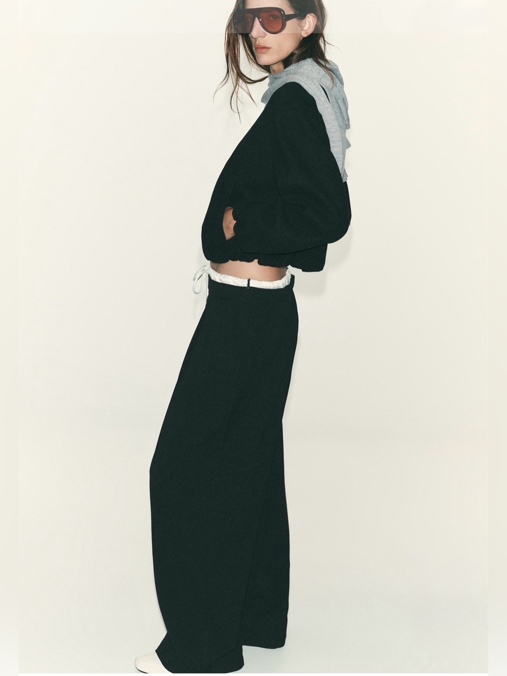 NWT Zara Wide-Leg Trousers With Double Waistband Medium Black White